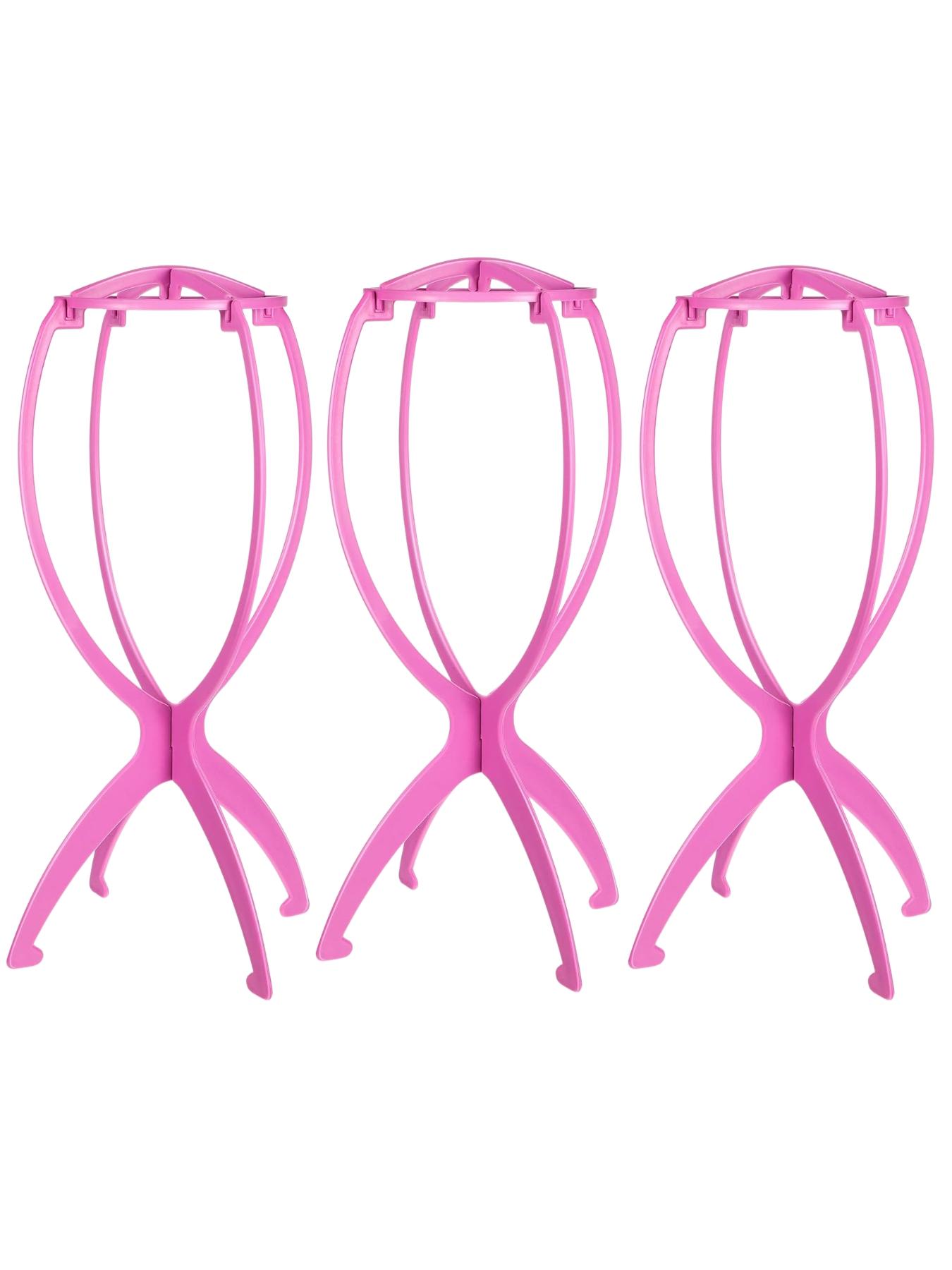 3Pcs wig stands, black and pink, suitable for multiple wigs and hats, wig stands, ideal for travel, Portable, display, wig styling, foldable wig rack, Foldable Design, durable wig display tool, Durable Material, suitable for all wigs travel wig rack