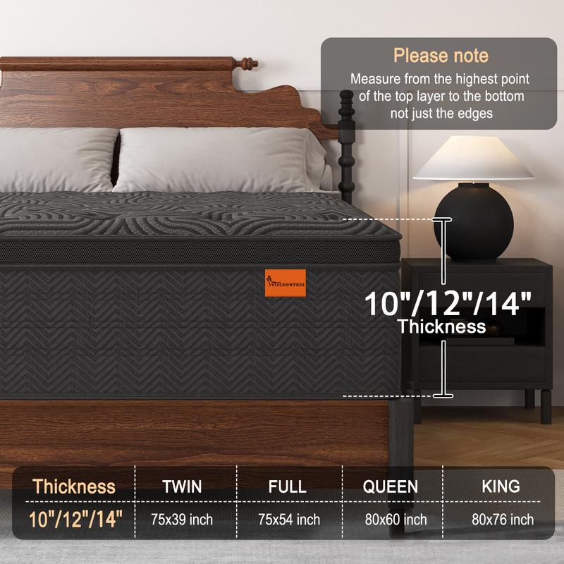 12"14"  Twin Full King Queen Mattress,  Hybrid Pocket Spring Mattress Eurotop with Gel Memory Foam,Motion Isolation Individually Wrapped Pocket Coils Mattress,Breathable Comfort Mattress Pressure Relief
