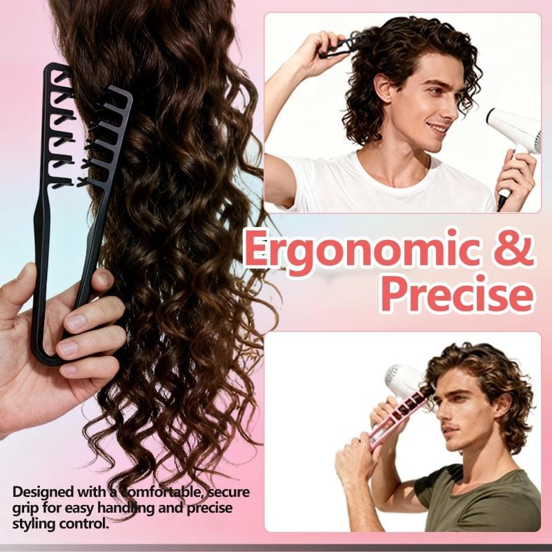 3 Texture Combs, unisex voluminous texture styling combs, wide-tooth textured styling tools, create volume and parting for bangs, ABS plastic textured handle, black + gray + pink