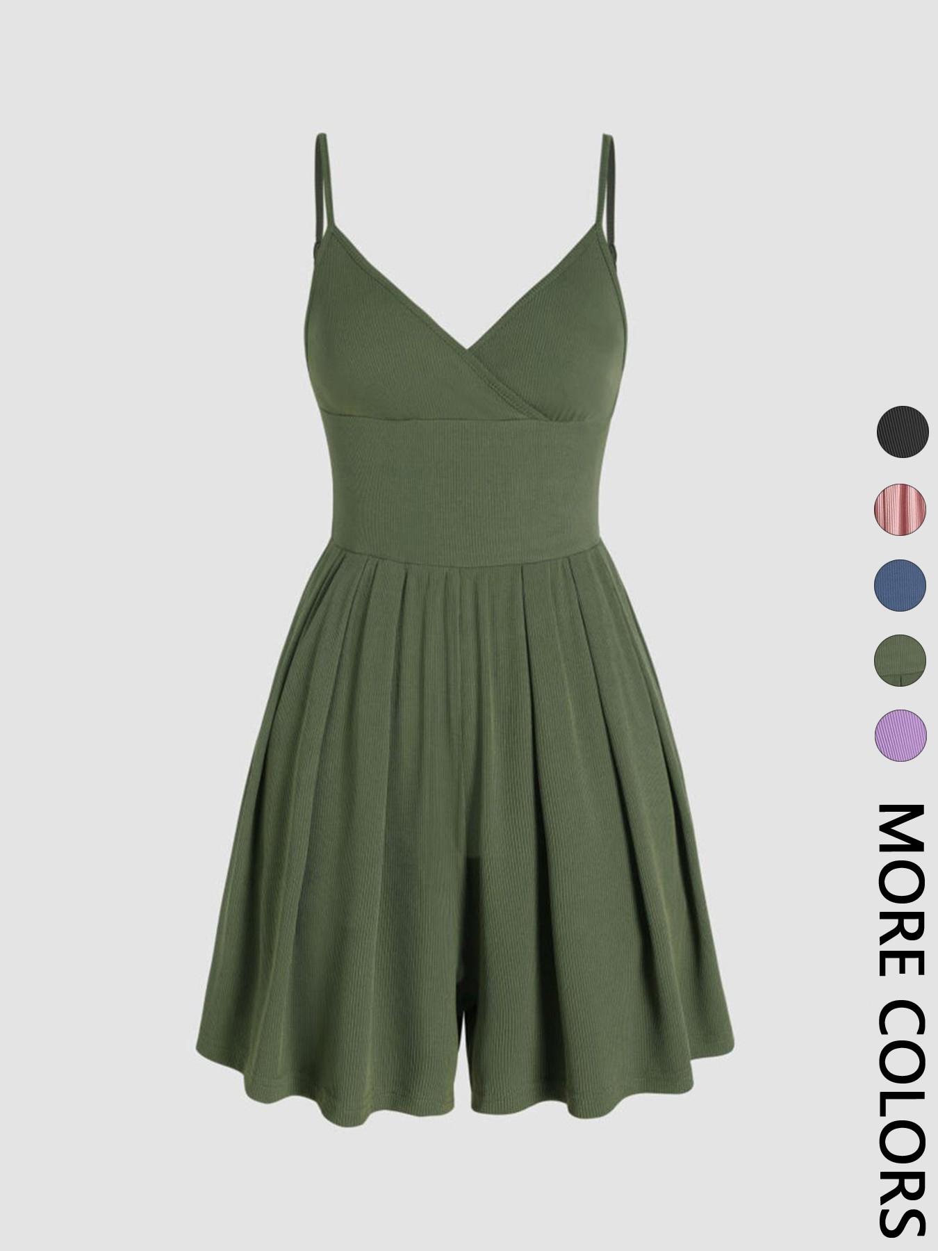 Women's Plain Backless Wrap Cami Romper, Casual Adjustable Spaghetti Strap Sleeveless Wide Leg Romper, Summer Outfits 2026, Minimalist Ladies Clothes for Daily Wear