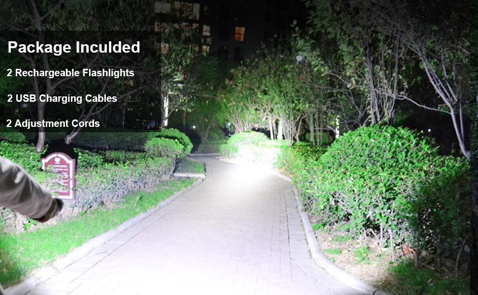 2 pack Rechargeable Strong Flashlight, 1000000LumensHigh Brightness XHP50.2 LED 2 PackWater-Resistant, 5 Modes for Various LightingNeeds super strong usb rechargeable
