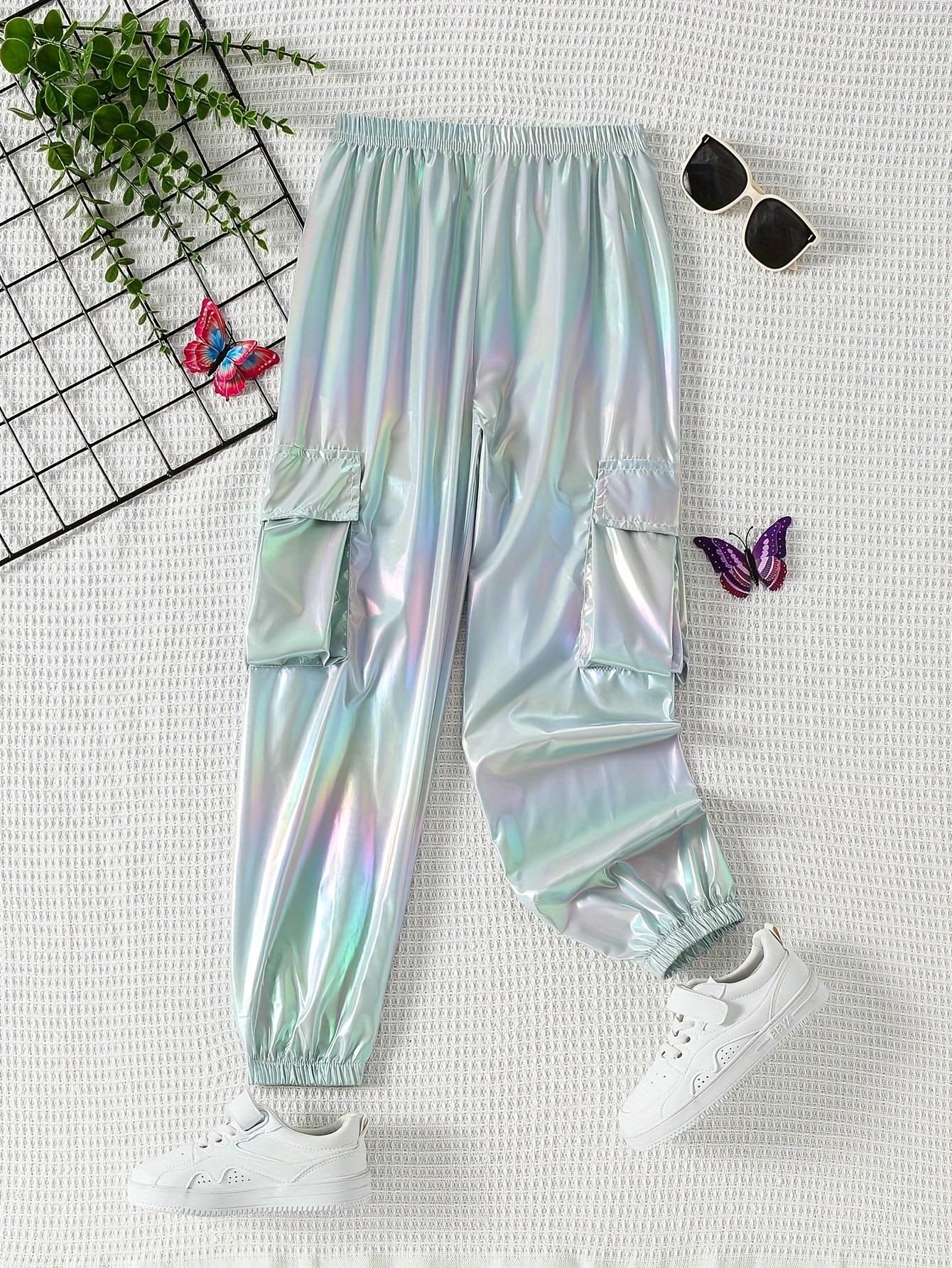Girls' Fashionable and Unique Cool Holographic Flap Pocket Pants