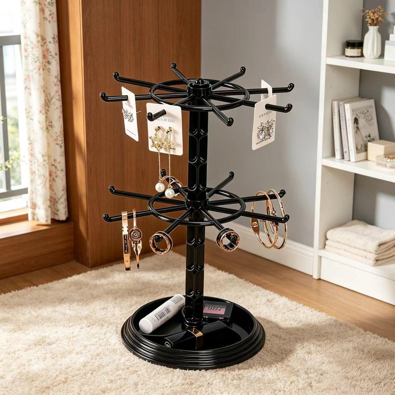 Rotating Jewelry Rack, Necklace Bracelet Hanging Organizer, Multi-Use Earring Keychain Display Stand, Ideal for Vanity and Counter Use