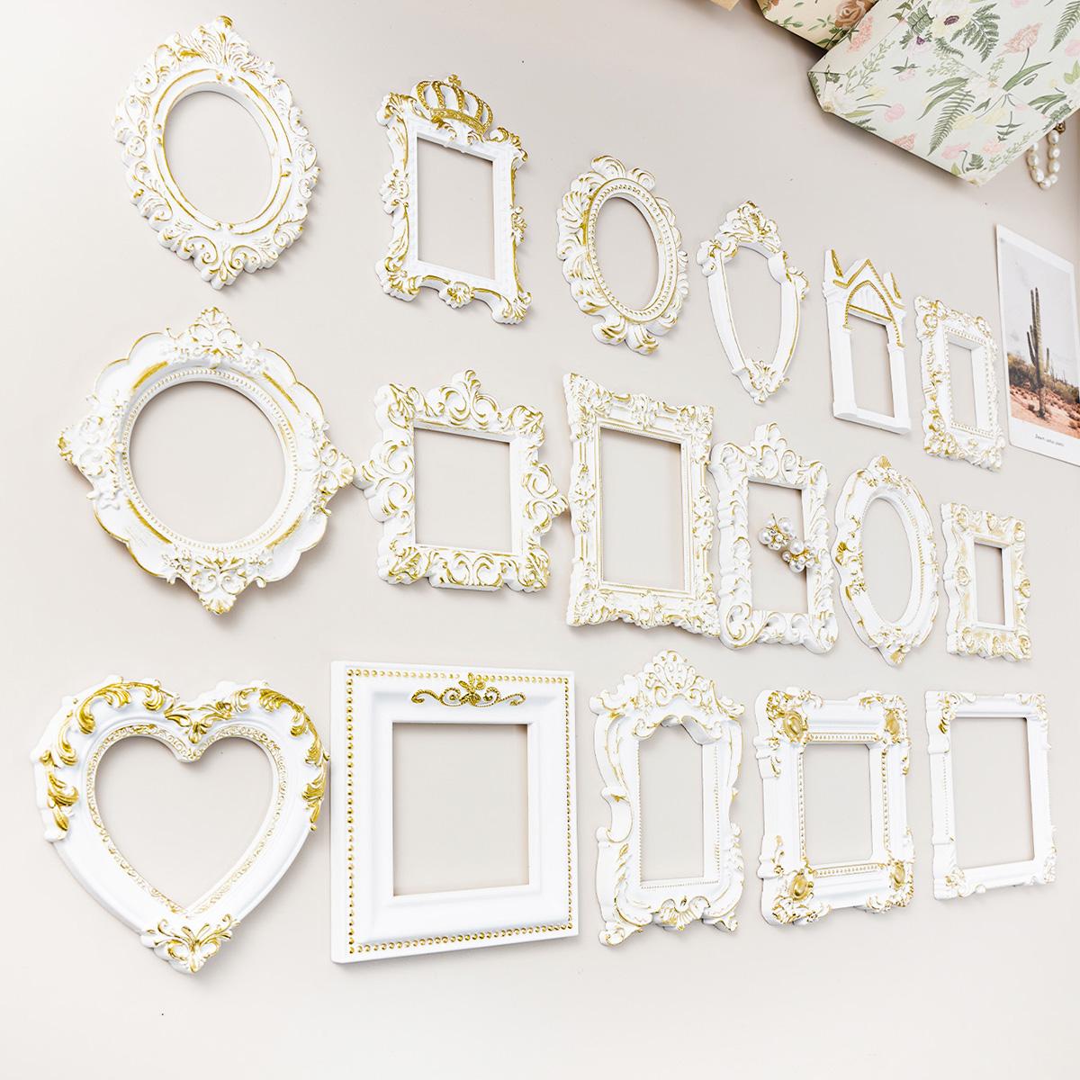 European Style Gold-Trimmed Mini Carved Frame, Resin Hand-Painted Indoor Desktop Decor, DIY Craft Kit, Wedding & Festival Decoration
