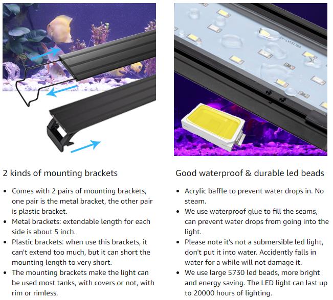 hygger Full Spectrum Aquarium Light with Aluminum Alloy Shell Extendable Brackets, White Blue Red LEDs, External Controller, for Freshwater Fish Tank