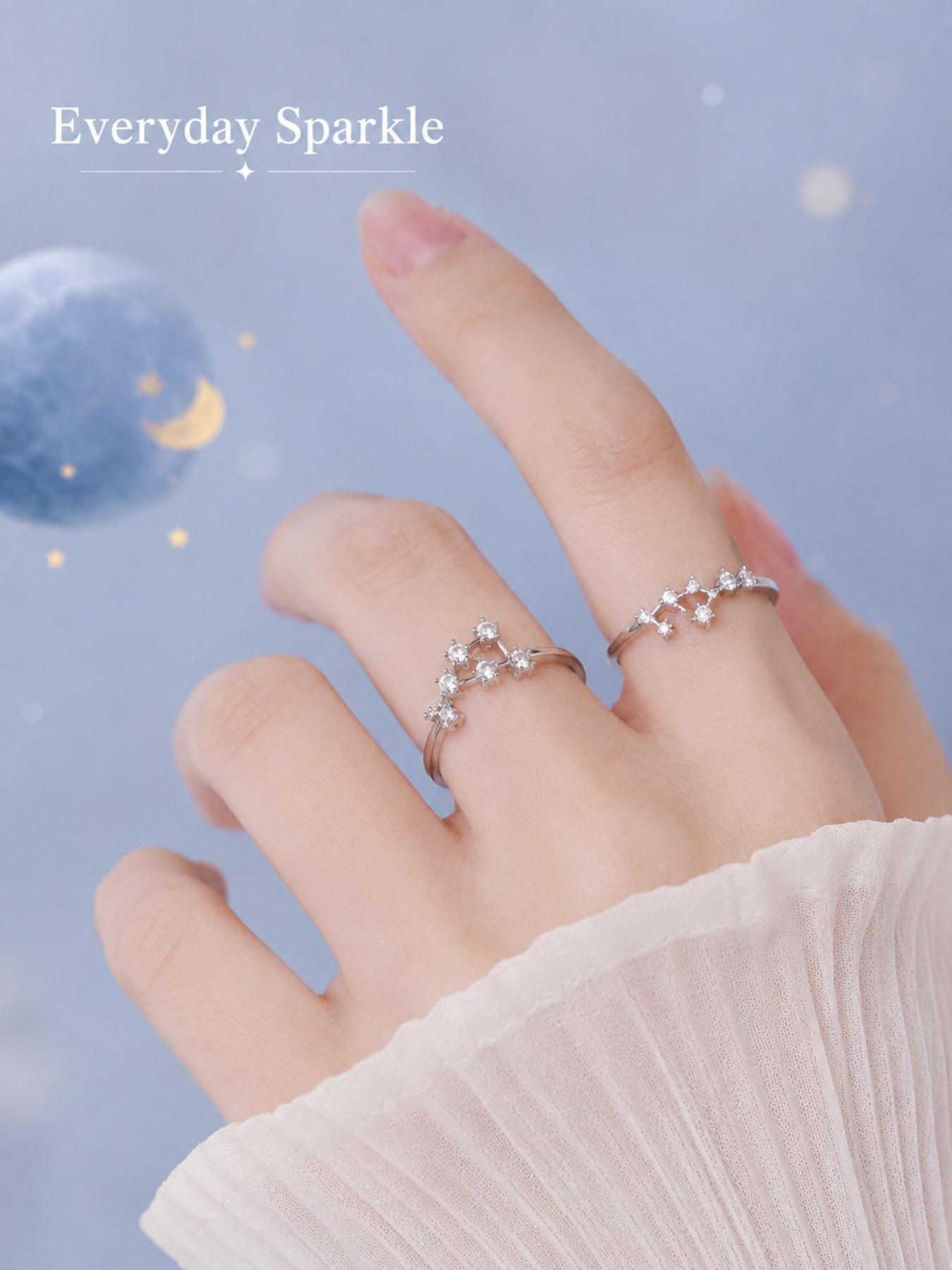 12 Zodiac Constellation Rings Set, Adjustable Open Star Sign Rings, Silver Tone Astrology Jewelry for Women, Fashion Ring