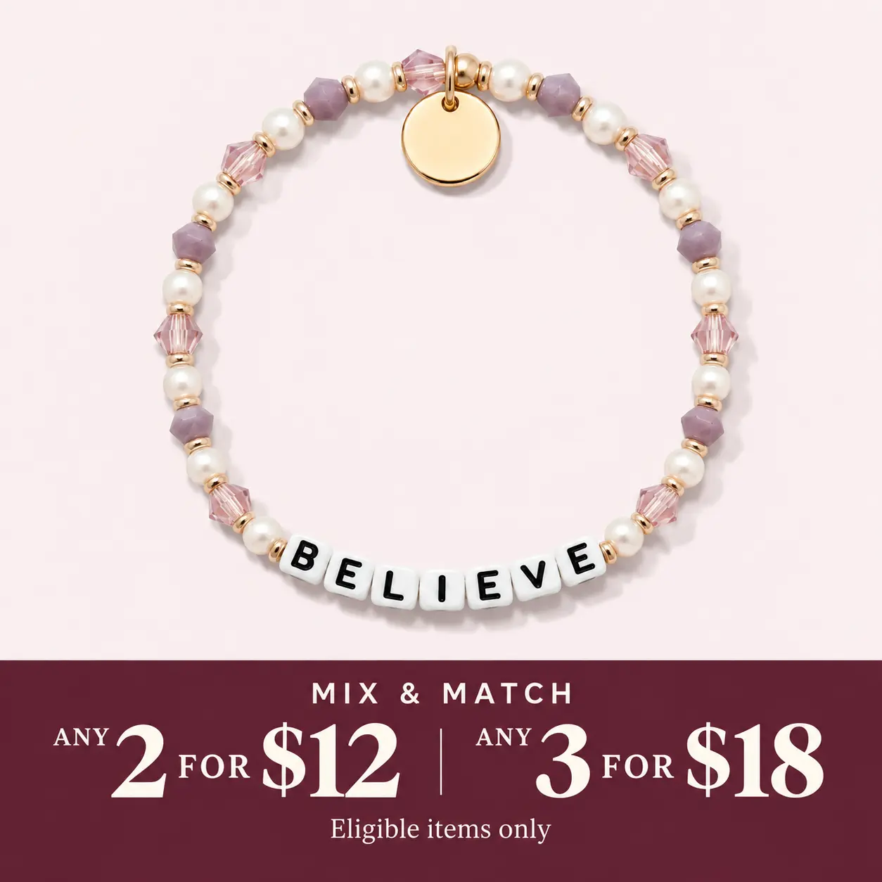Fashionable Bracelet Set for Adults - Hypoallergenic Single-Layer "BELIEVE" Affirmation Beaded Bracelet, Y2K Rhombus Crystal Beads Stacking Bangles, Soft Polymer Clay Motivational Keepsake, Elastic One Size Fits Friendship Gift