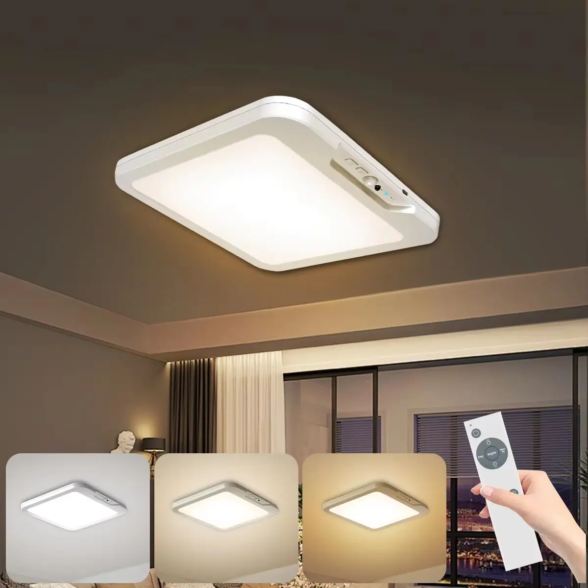 Rechargeable LED Ceiling Light, Adjustable Color Temperature, Motion Sensor, Remote Control, Wireless Battery Powered, Ideal for Bathroom, Garage, Hallway, Ceiling Lights For Living Room