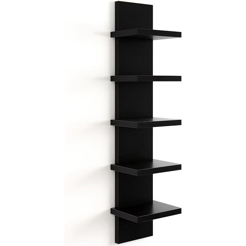 Five-Tier Floating Wall Shelf, Column Design, Space-Saving Modern Storage Unit, Easy Installation, No Metal Fittings, Bedroom & Living Room, Wall Mounted Shelf