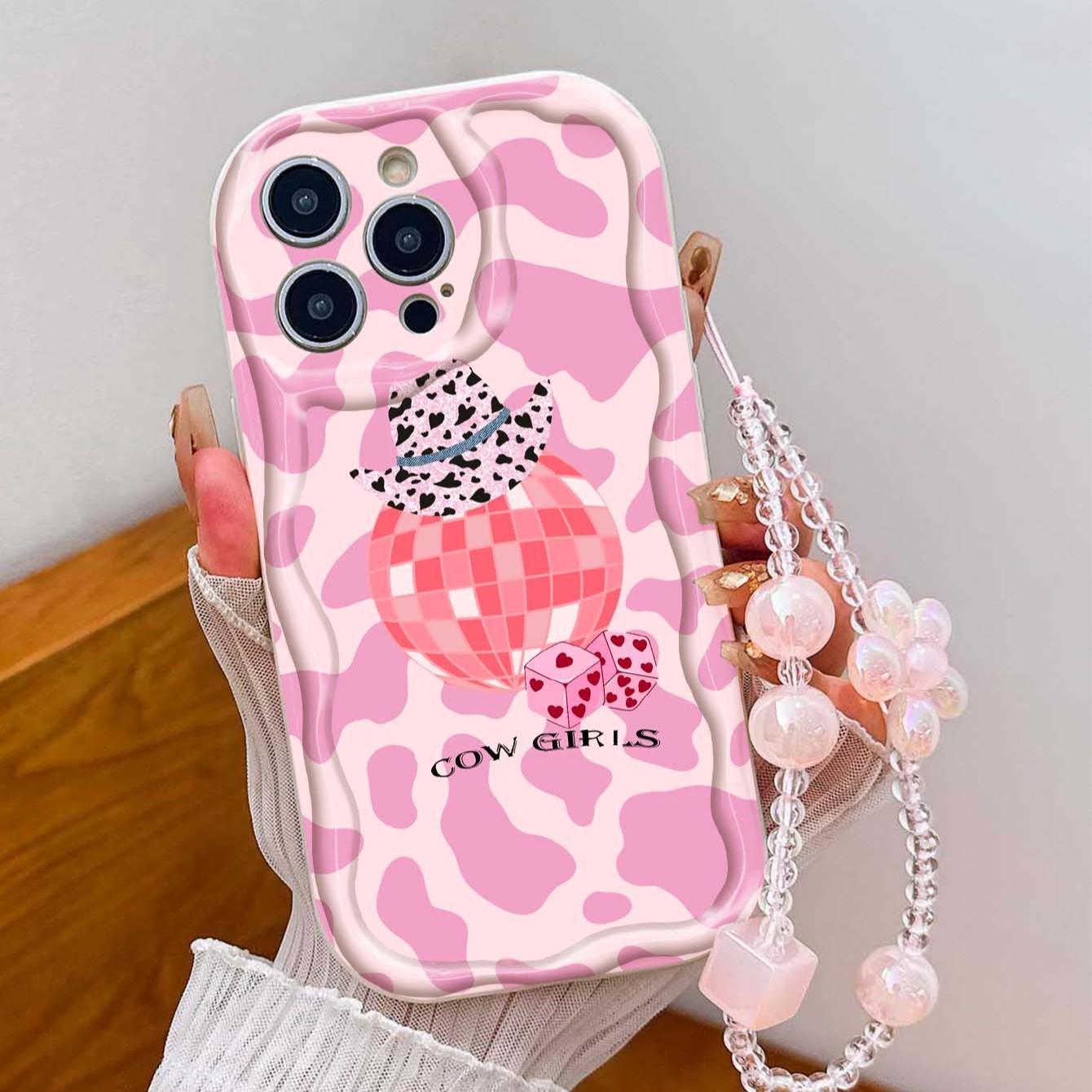 Disco Ball Heart Dice Tpu Phone Case with Lanyard, Shockproof Wave Edge, Fits Apple Models, Girl's Gift, Festival Present