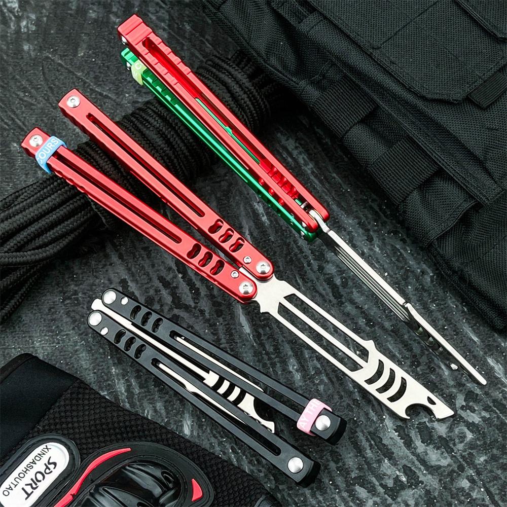 Ultra-lightweight, unsharpened training knife; features a 440C blade and an aluminum alloy handle; includes a bottle opener; safe to use and won’t cut your hands; ideal for both beginners practicing and enthusiasts looking for a collectible piece