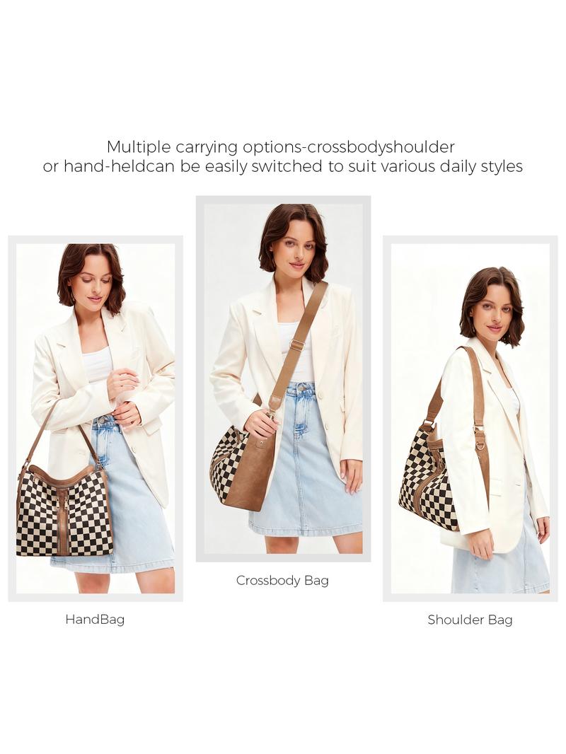 Checkered Plaid Pattern Women Large Casual Crossbody Bags Ladies Satchel Shoulder Handbags Purse for Women Totes Hobo Purses with Adjustable Strap For Work, Travel, Geometric Pattern Bag