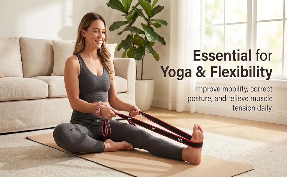 Multi-loop Yoga Stretch Strap with Numbers, Non-slip Fabric Resistance Band for Flexibility, Mobility & Home Workout