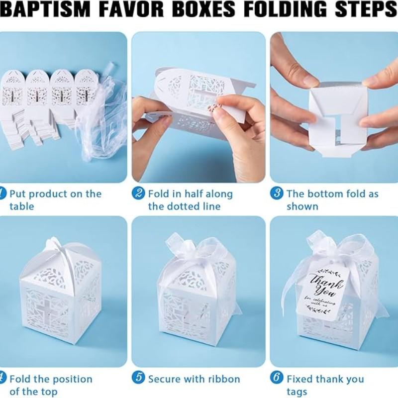 120pcs Baptism Shower Wedding First Communion Decoration Kit, Includes Mini Beads, Cross-Shaped Boxes, Gift Bags, Kraft Paper Labels