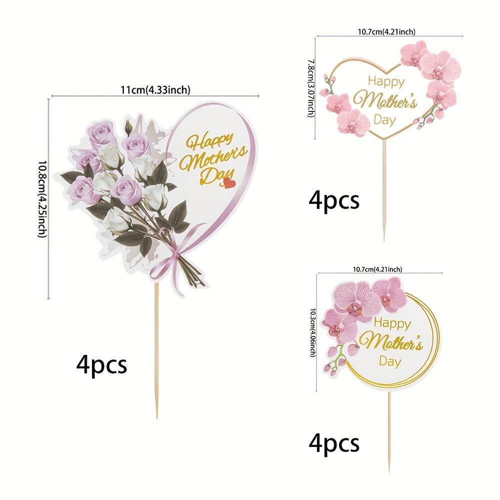 12pcs Happy Mother's Day Cake Topper Mom Letter Cake Topper Pink, Decorative Party Cake Decoration for Mother's Day
