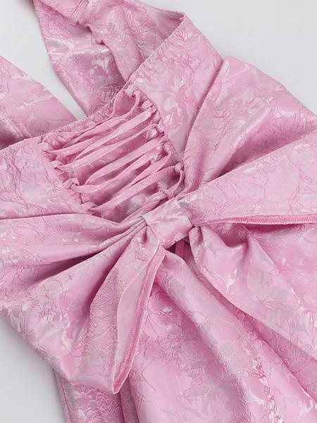 Elegant Sexy Cute Jacquard Halter Neck Butterfly Knot Dress, Slim-Fitting Summer Fashion, Thin Fabric, Perfect for Parties & Events