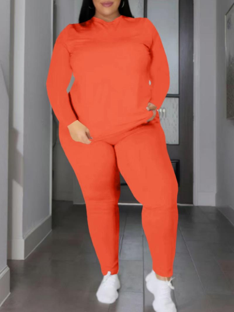 Women's Plus Size 2-Piece Set, Long-Sleeve Round-Neck Top & Pants, Casual Athleisure Wear Set Home Sportswear for Daily Wear