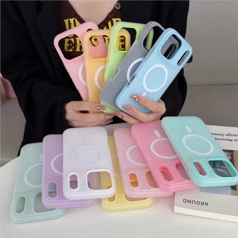 MagSafe Compatible 2-in-1 Shockproof Protection Case for Multi-Model iPhone Series (17 Air,17,16,15,14,13,12,11 Pro Max Plus) - Candy Color Silicone Magnetic Soft Shell Phone Accessory for Women, For Iphone 15Pro Max