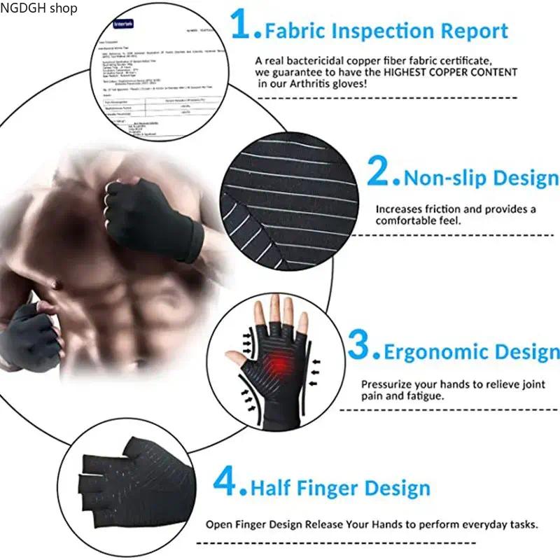 Copper Infused Compression Gloves, Fingerless Design for Arthritis Pain Relief, Breathable & Non-Slip, Perfect for Typing, Work, and Daily Activities