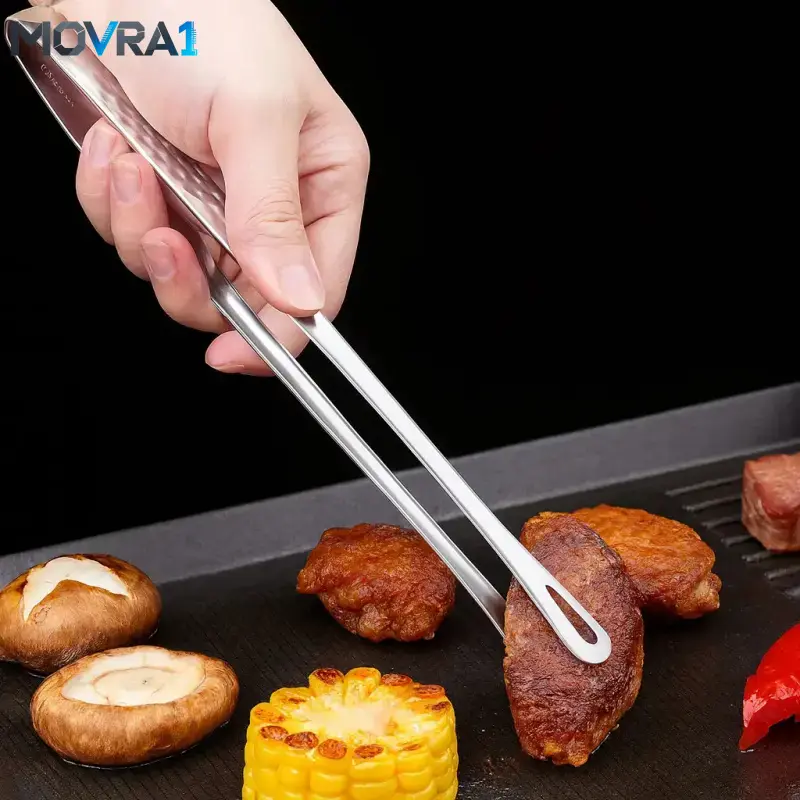 MOVRA1 Stainless Steel Korean BBQ Grill Tongs, Heavy-Duty Rust-Resistant Utensils with Ergonomic Handles, Sleek Metallic Finish Steak, Salad, Vegetables, Indoor Home & Outdoor Camping Use