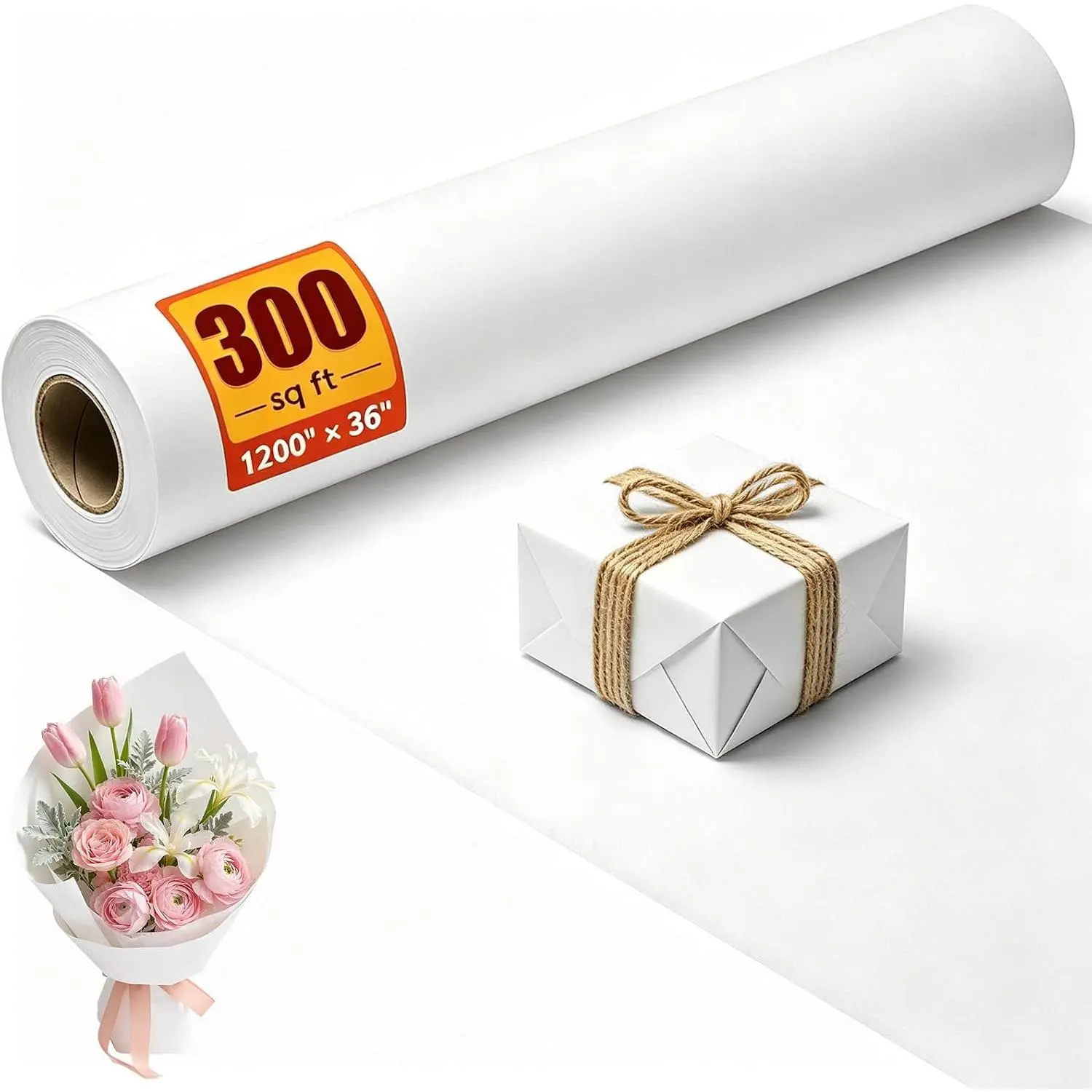 White Craft Paper Roll, 36" x 1200" (100') Bulletin Board Paper | Banner and Poster Paper Roll for Drawing, Painting, ’ Art,  Wrapping, Floral Bouquets, Packing, and Table Covering