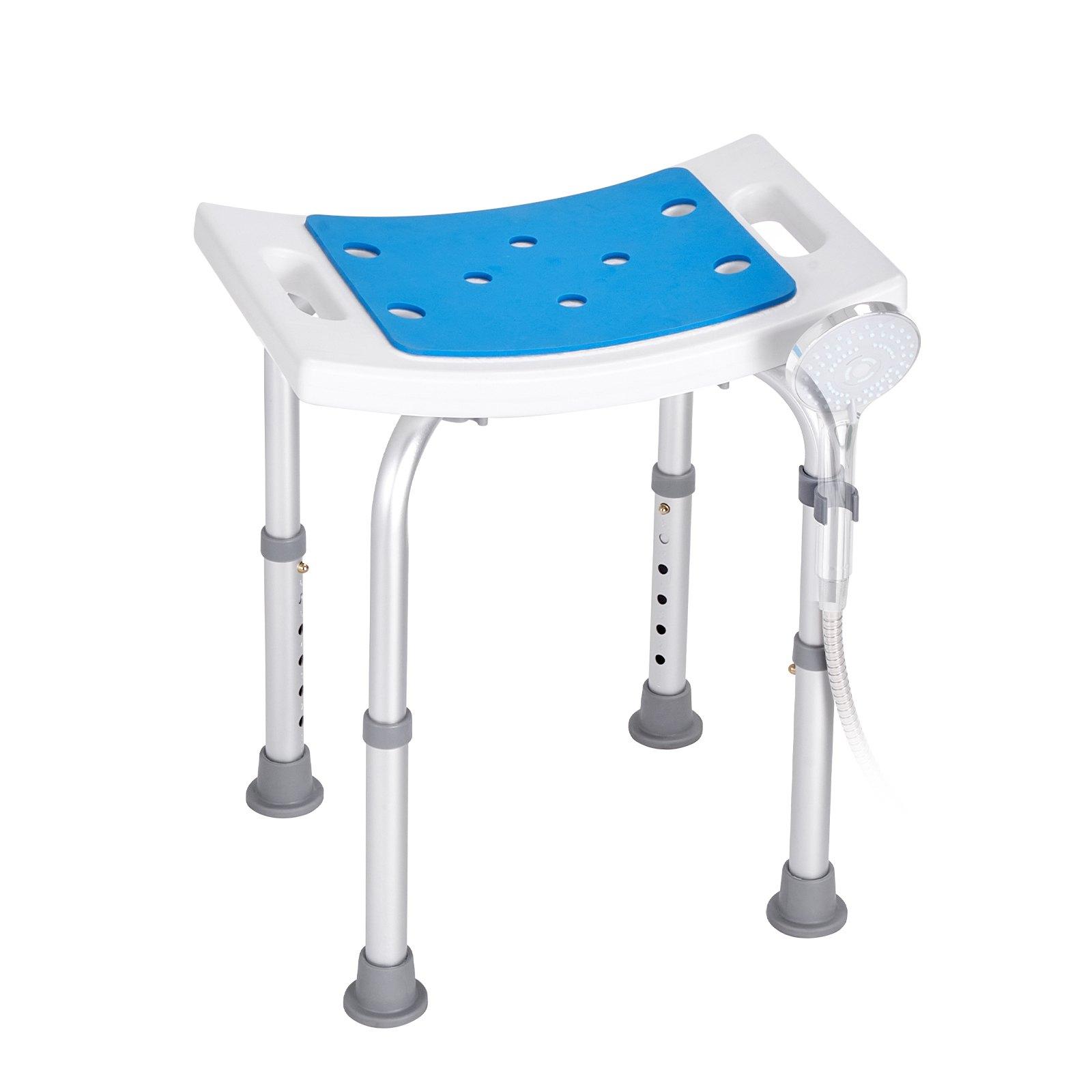 【DealsForYouDays】VEVOR Adjustable Height Shower Chair with Height Adjuster & Seat Cushion, Non-Slip Tub Bench for Elderly, 350 LBS Capacity