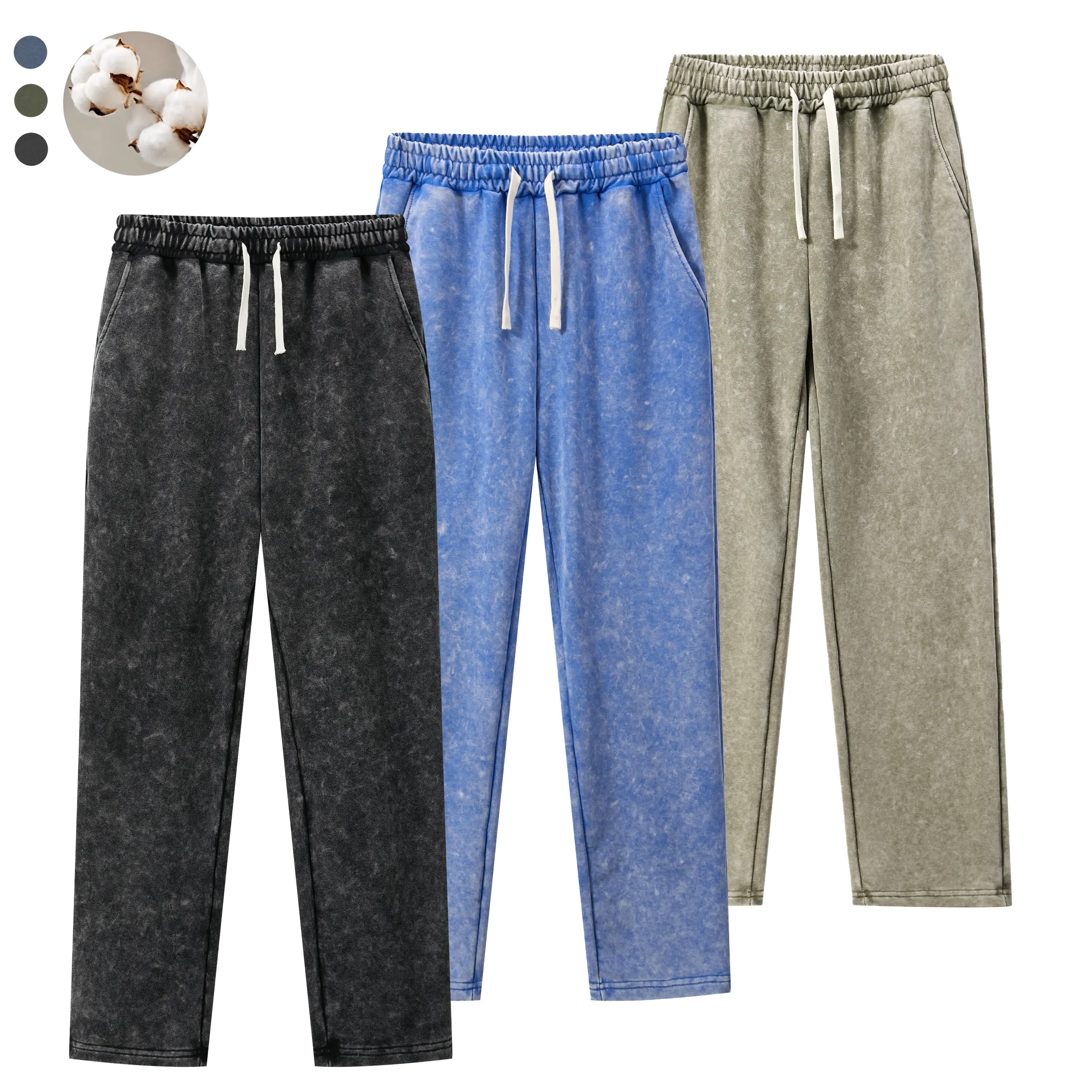 Men's Vintage Acid Wash Straight Leg Sweatpants, Relaxed Fit Open Bottom Drawstring Pants, Elastic Waist Washed Casual Lounge Trousers, Retro Streetwear Athleisure Sweat Pants for Gym Workout Travel Daily Wear, Men's Casual Bottoms, Fall Winter Streetwear