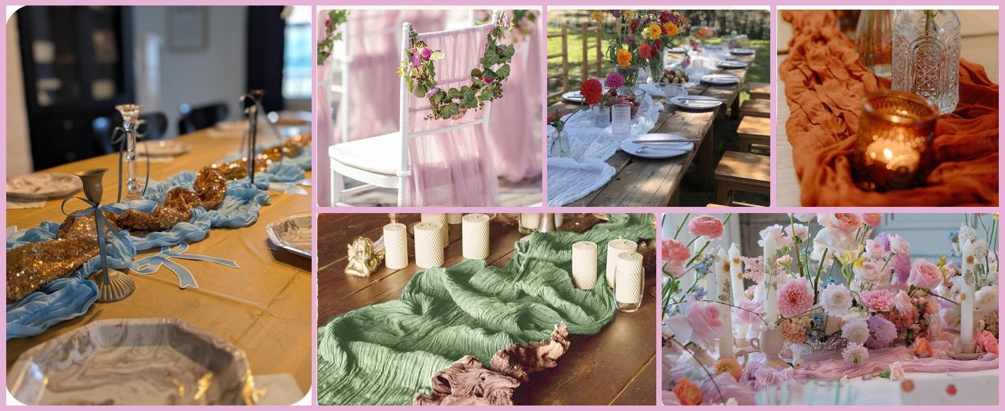 6 Pack Light Pink Cheesecloth Table Runner 23x120 inch Rustic Boho Gauze Table Runner 10 FT Long Sheer Cheese Cloth Fabric Table Runners for Romantic Wedding Bridal Shower Birthday Party Decor