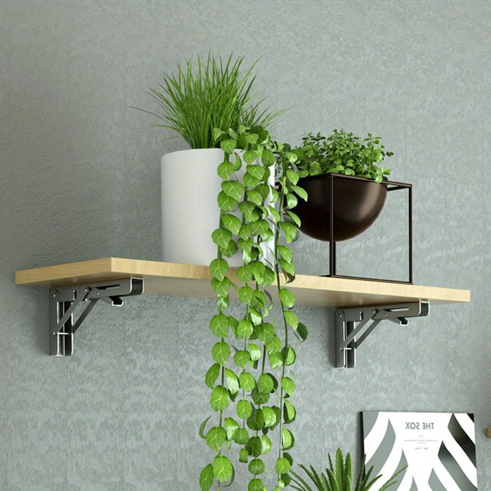 Heavy Duty Adjustable Wall Mount Shelf Brackets Set of 2, Foldable Rust-Proof Space Saving Kitchen Storage Rack, Industrial Grade Expandable Tool Shelf Board for Indoor Outdoor Home Organization