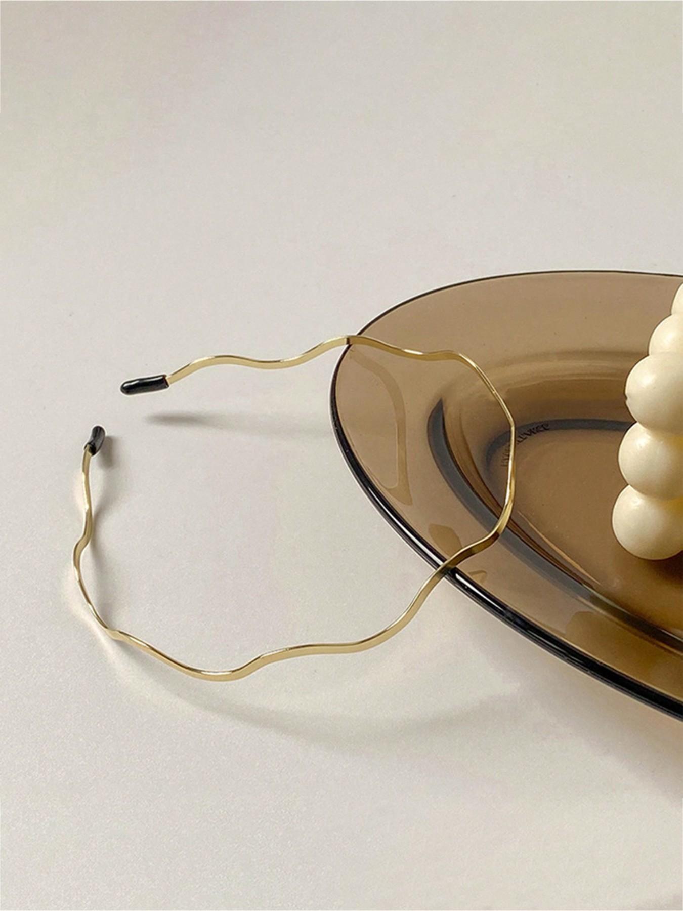 Women's Metal Wavy Hairband, Curved Geometric Thin Headband, Elegant Hair Accessory for Daily & Party Wear