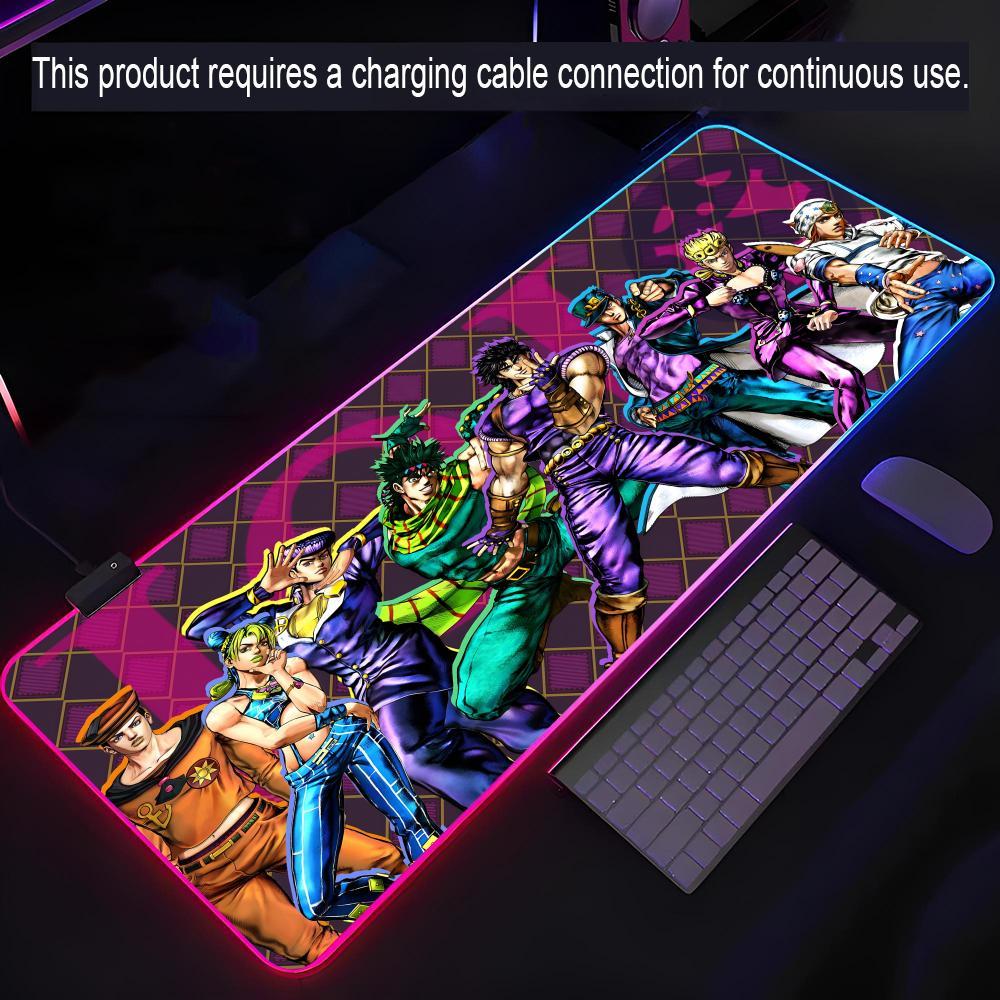 JoJo's Bizarre Adventure Mouse Pad Rgb Xxl Laptop Mat Gaming Led Mousepad Backlit Keyboard Gamer Girl Table Pads Desk