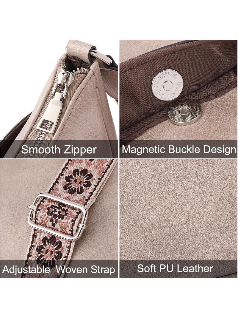 Women's Vintage Crossbody Bag, Fashionable Pu Leather Zipper Shoulder Bag with Adjustable Strap, Casual Crossbody Bag for Daily Used
