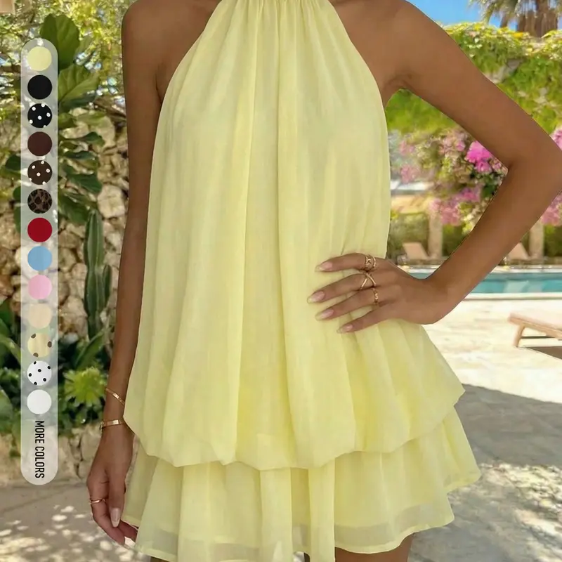 Women's Summer Tie-Back Sleeveless Mini Dress, Casual and Elegant Slim-Fitting Short Dress for Party, Beach, Home, Office and Outdoor Wear, Fashion Dress
