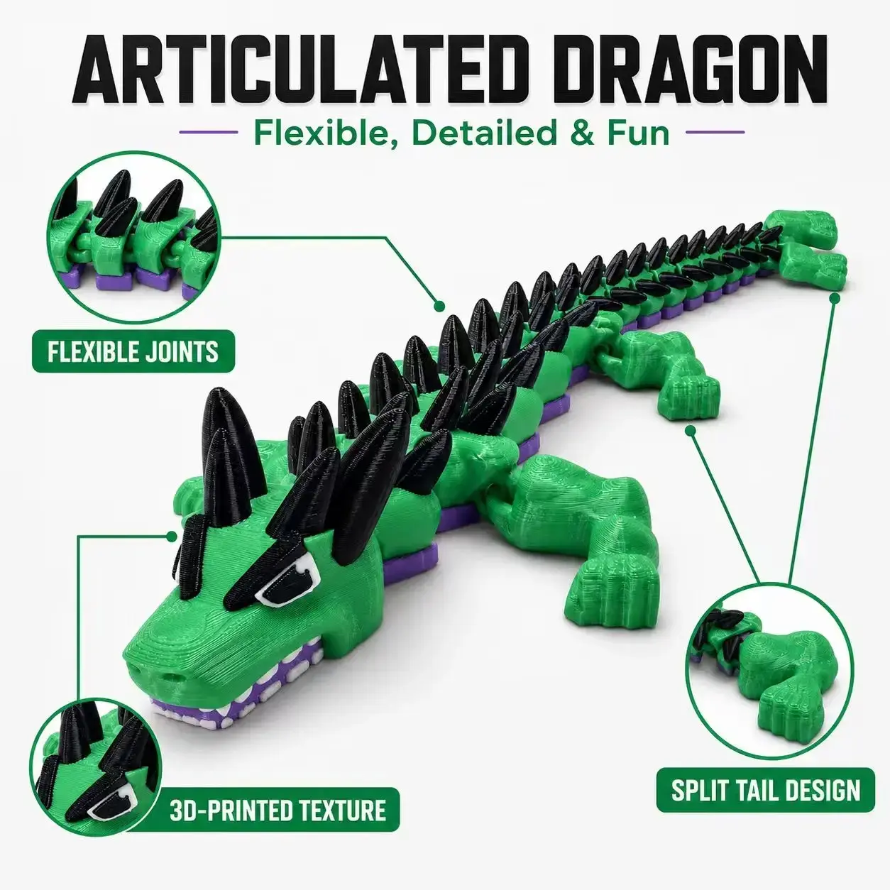 3D Printed Articulated Crocodile Ornament, 15.75 Inch Flexible Alligator Desk Decoration, Colorful Animal Collectible, Unique Home Office Display, Creative Gift for Kids and Adults