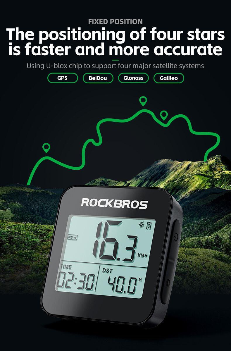 ROCKBROS GPS Bike Computer Accurate Wireless Speedometer with Backlight