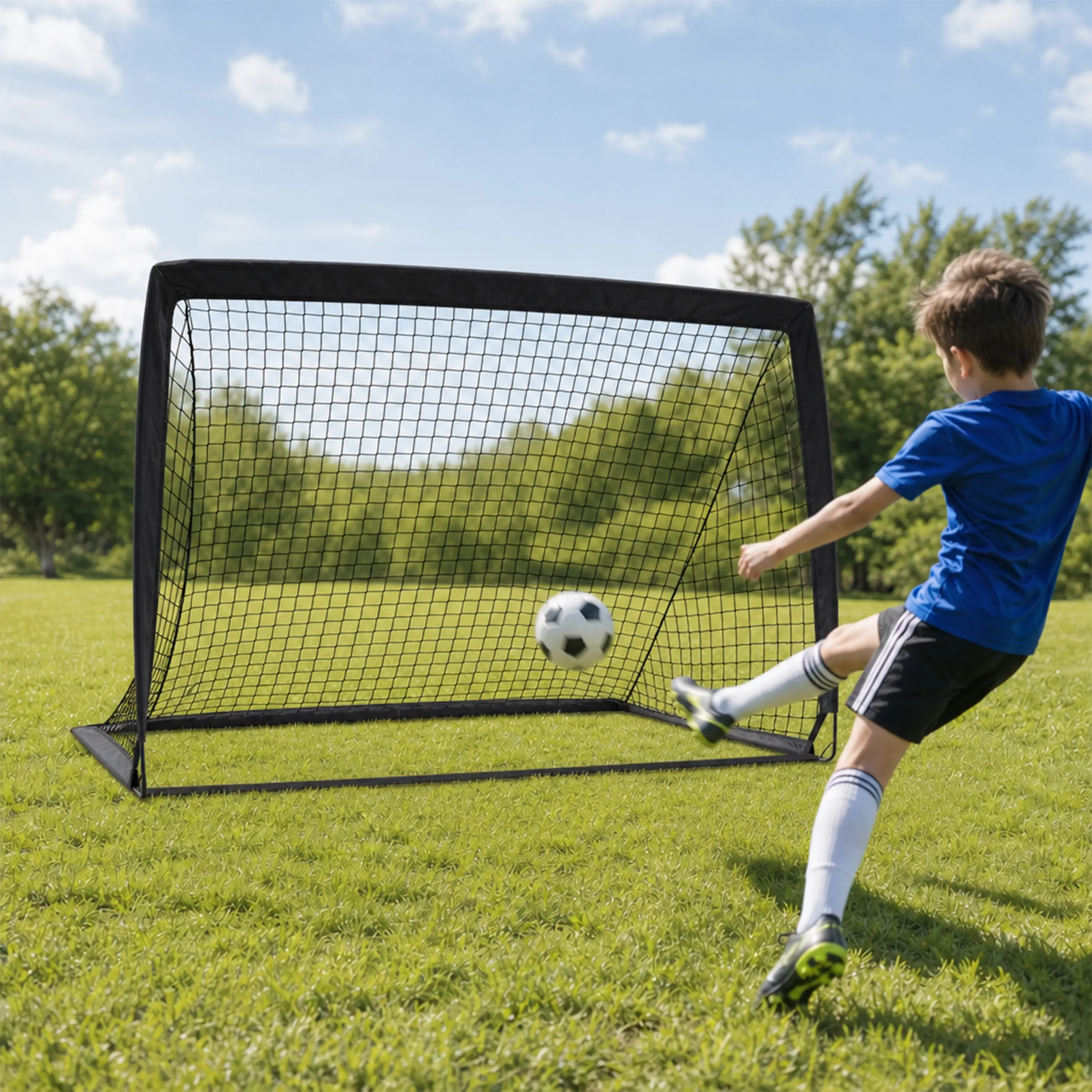 2‑Pack Pop‑Up Soccer Goals, Portable Foldable Soccer Net Set with Ground Stakes & Carry Bag for Backyard Park Outdoor Training Games