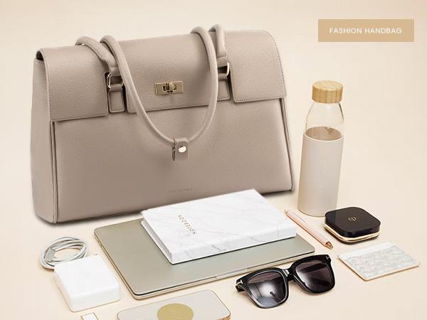 【Valentine's Day Gift】LOVEVOOK Retro Laptop Bag, Clamshell + Rotating button Design, PU Leather Women's Work Handbag Crossbody Bag, Waterproof Business Office Professional Handbag Shoulder Bag, Suitable for Most 15.6-inch Computers,TikTokShopJumpstartSale