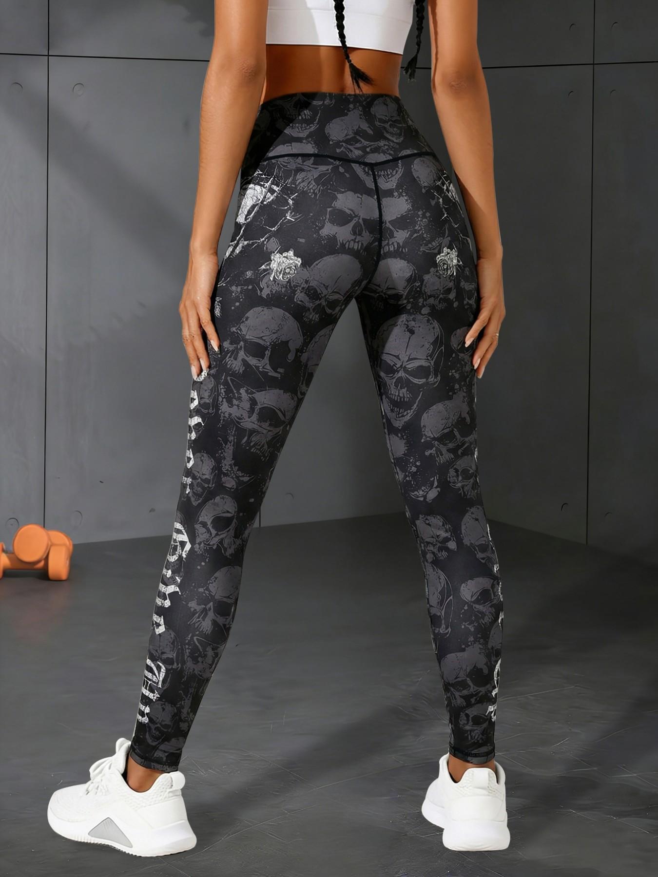 Women's Casual Sporty Yoga Pants, High Waist Butt Lifting Tight Fit, Multi-Color Never Give Up Letter Print Workout Leggings