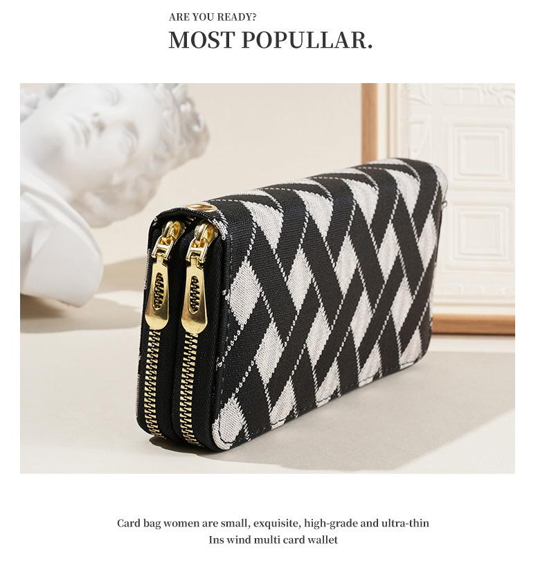 2026 New Women Wallet Korean Fashion Stripe Design Large Capacity Zipper Phone Purse with Multiple Card Slots and Coin Pocket