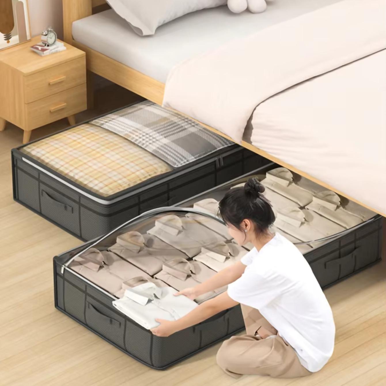 Under Bed Clothes Storage Bag, Quilt Storage Box, Bedroom Organizer, Visible Window with Handle, Waterproof Dustproof Large Capacity