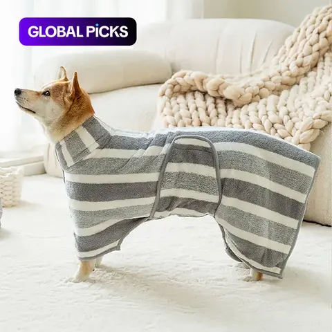 Striped Pattern Pet Bath Towel, 1 Count Cute Pet Bath Robe with Neck Buckle, Quick Drying Pet Bathing Accessories, Dog & Cat Grooming Supplies #GLOBAL PICKS