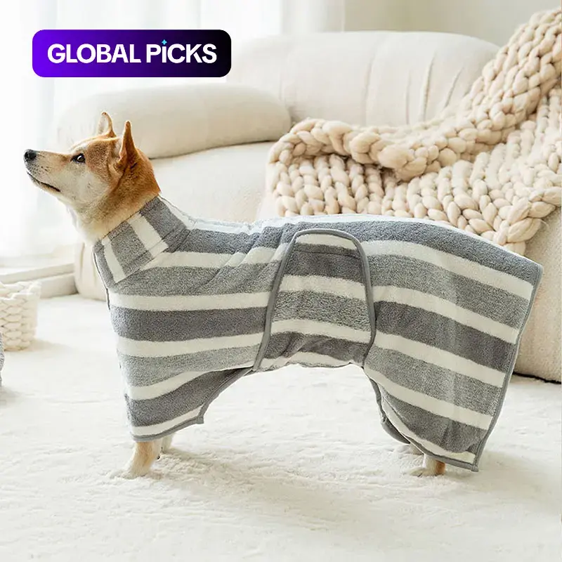 Striped Pattern Pet Bath Towel, 1 Count Cute Pet Bath Robe with Neck Buckle, Quick Drying Pet Bathing Accessories, Dog & Cat Grooming Supplies #GLOBAL PICKS