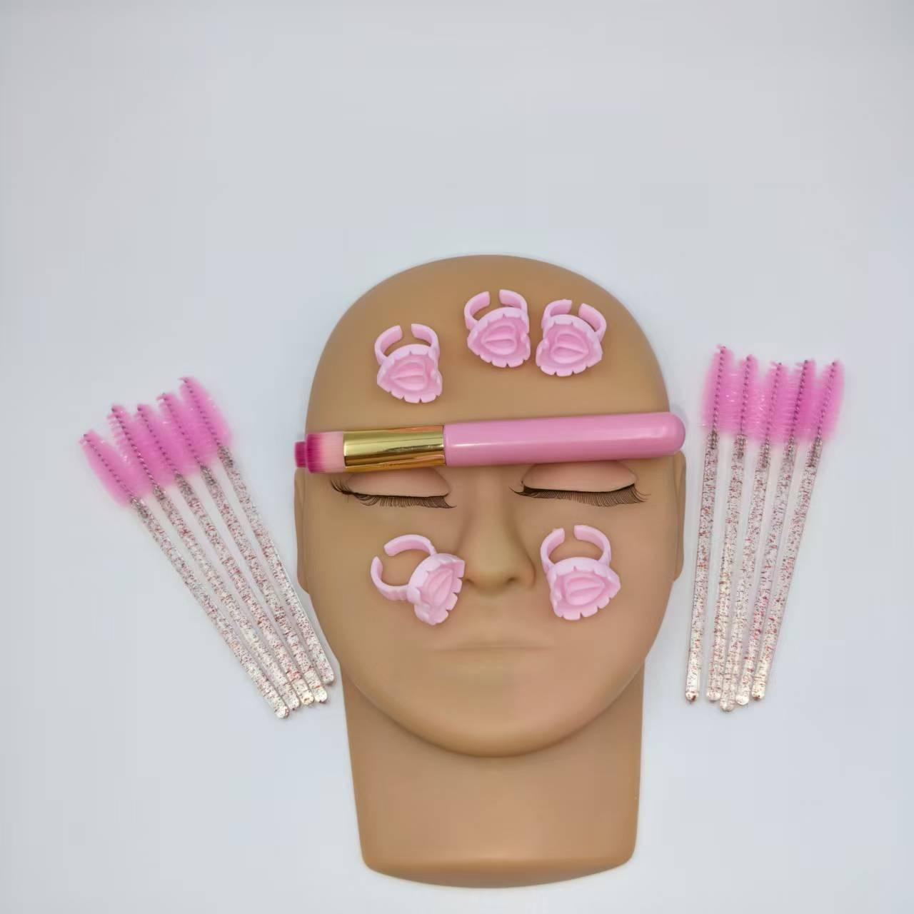 Portable False Eyelash Practice Head Model Kit, Detachable Eye Module, Small Portable Lashes Practice Model, 10 Brushes, 5 Glue Rings, Cleaning Brush