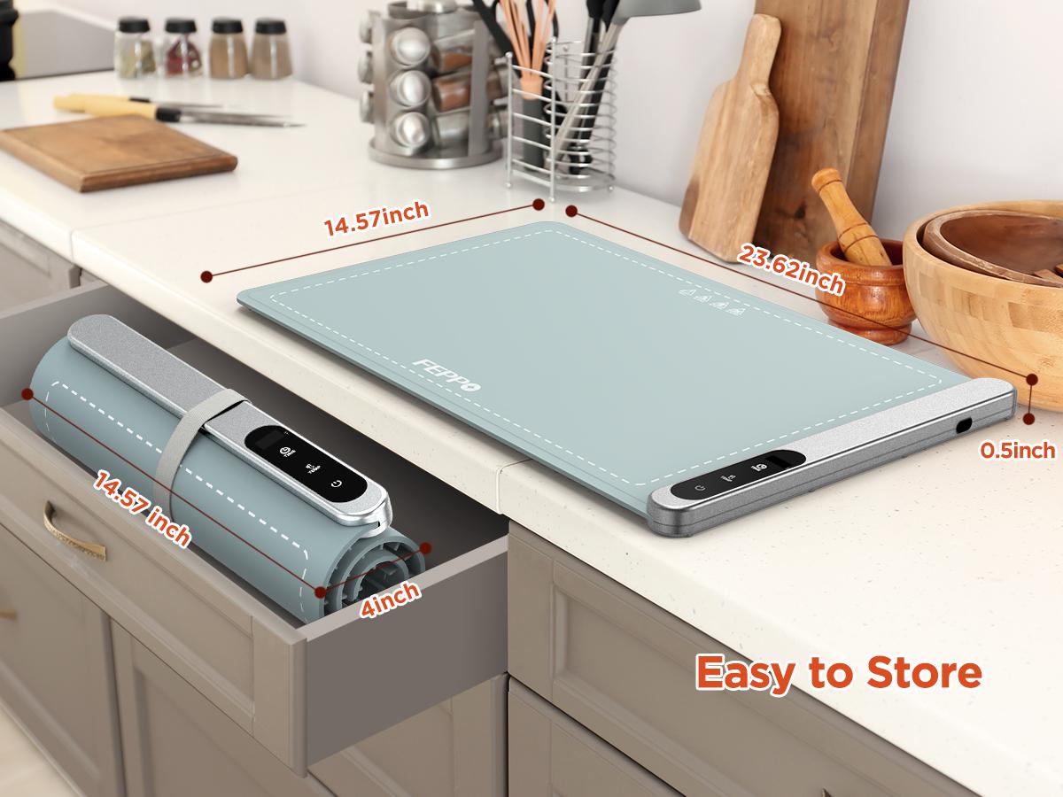 FEPPO Updated Electric Food Warming Mat with 6 Temperature Levels & 6-Hour Timer, Faster Full Surface Heating Mat, Roll Up Food Warmer for Holiday Parties & Buffets