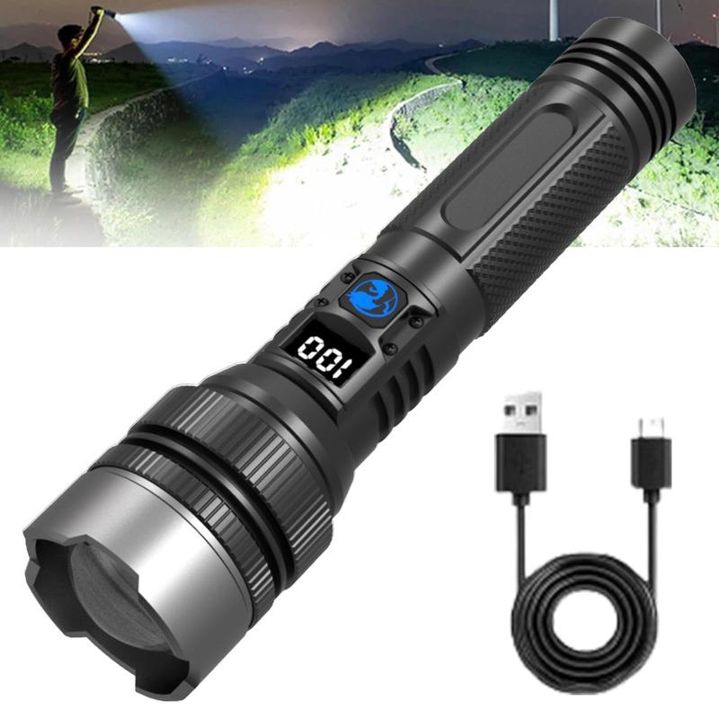 2-piece rechargeable zoom ultra bright flashlight, suitable for emergency power outages, outdoor camping, hurricanes Rechargeable LED battery powered, with 5 lighting modes