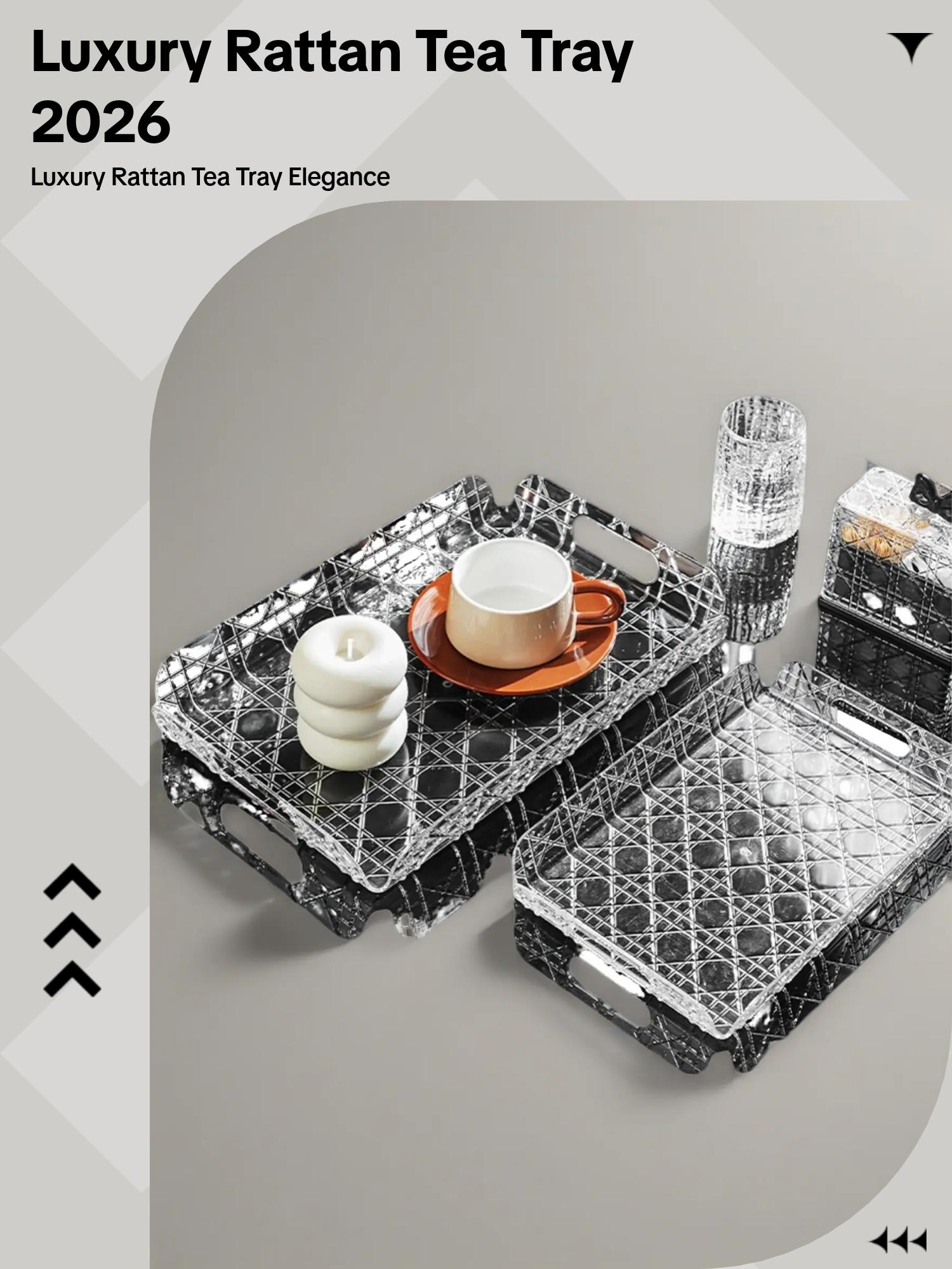 Luxury Rattan Pattern Tea Tray, High-End 2026 New Model, Rectangular Tray for Home, Living Room, Coffee Table, Beauty Accessories