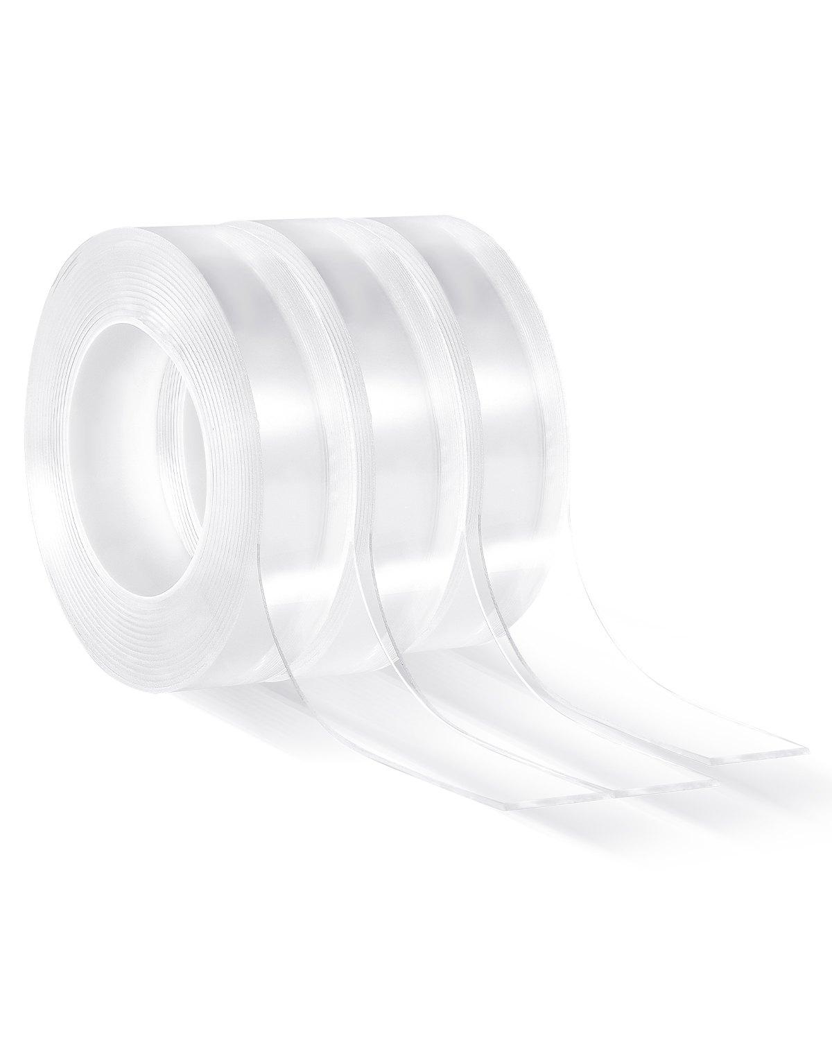 VEVOR Double Sided Tape Heavy Duty, 16 ft Nano Mounting Tape( 3 Pack), Strong Adhesive Reusable, Clear Two Sided Wall Tape, Removable Poster Picture Hanging Strips for Home Office Car Outdoor Use