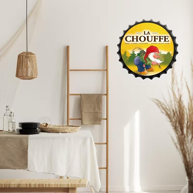 Vintage Beer Bottle Cap Metal Wall Art - 13.8" Round Tin Sign with Black Frame, Perfect for Bar, Pub, or Cafe Decor, Perfect for Room Decor