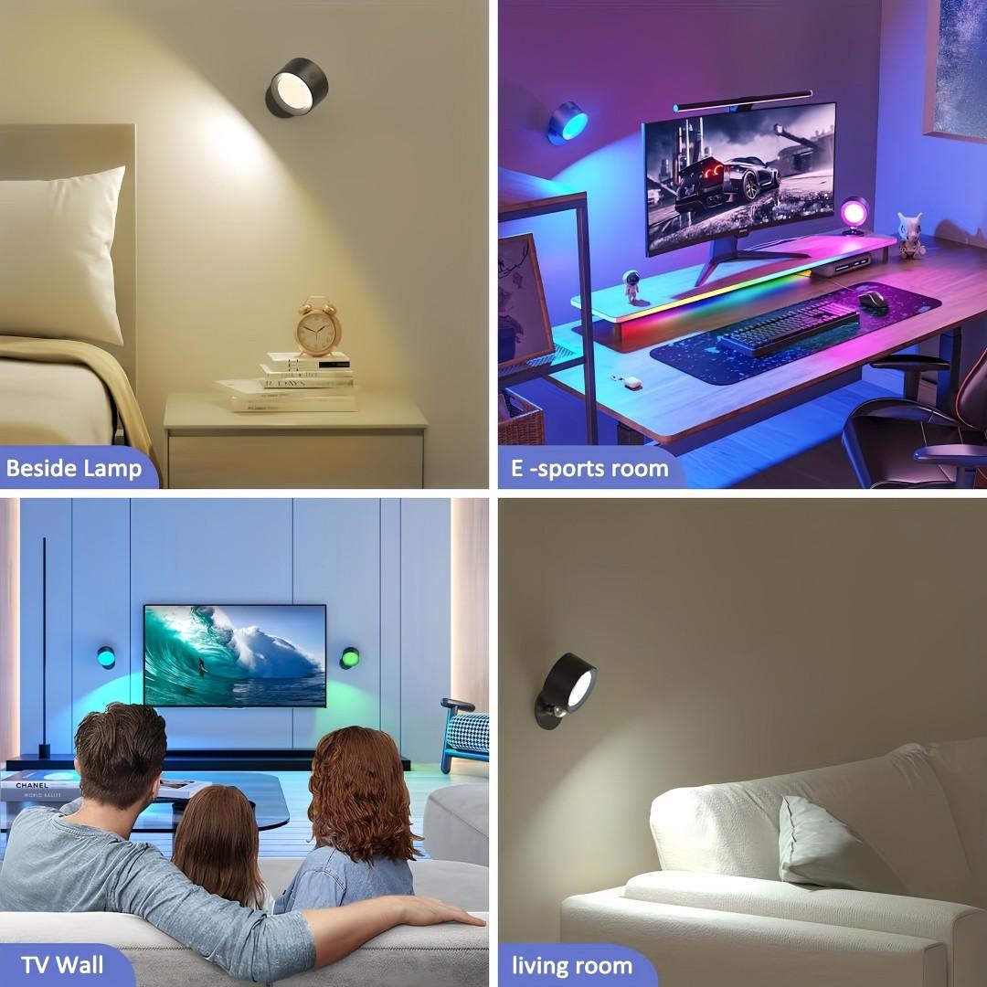 LED Wall Lamp USB Rechargeable Magnetic Ball Reading Light, RGB Color, Touch Remote Control, Perfect for Bedroom, Hallway, Cabinet, Living Room