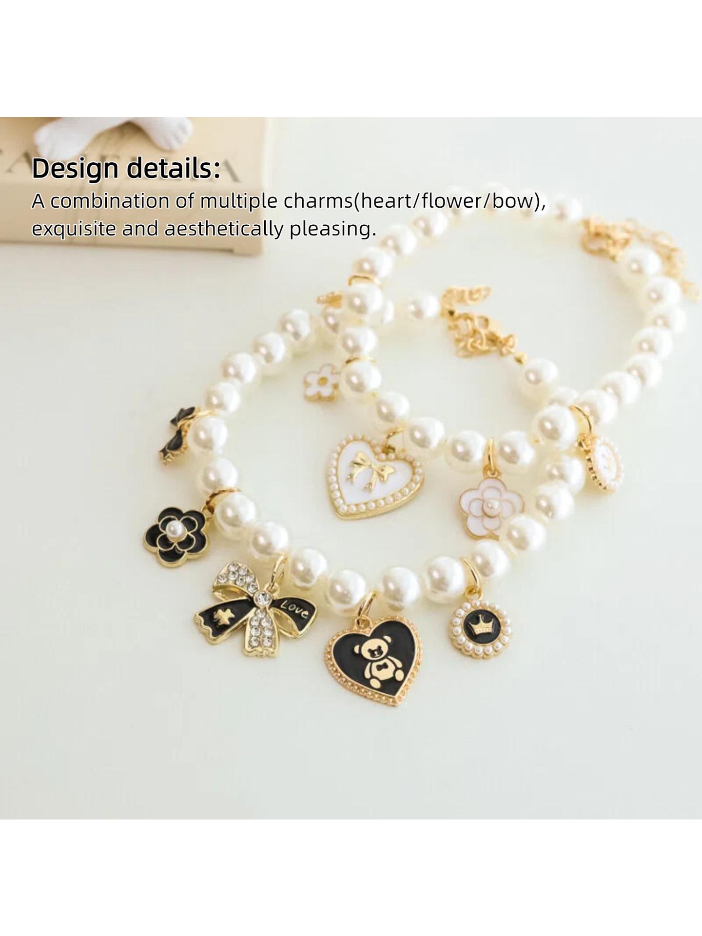 Pet Pearl Necklace Collar |   Vintage Luxury Bow & Camellia Pet Jewelry Pet Collar |   Pearl Necklace Collar for Cats & Dogs |   Vintage Luxury Bow |   Heart Charm |   Noiseless Design |   Camellia Decor  Wedding Birthday Party Photo Props |   Fashion Pet